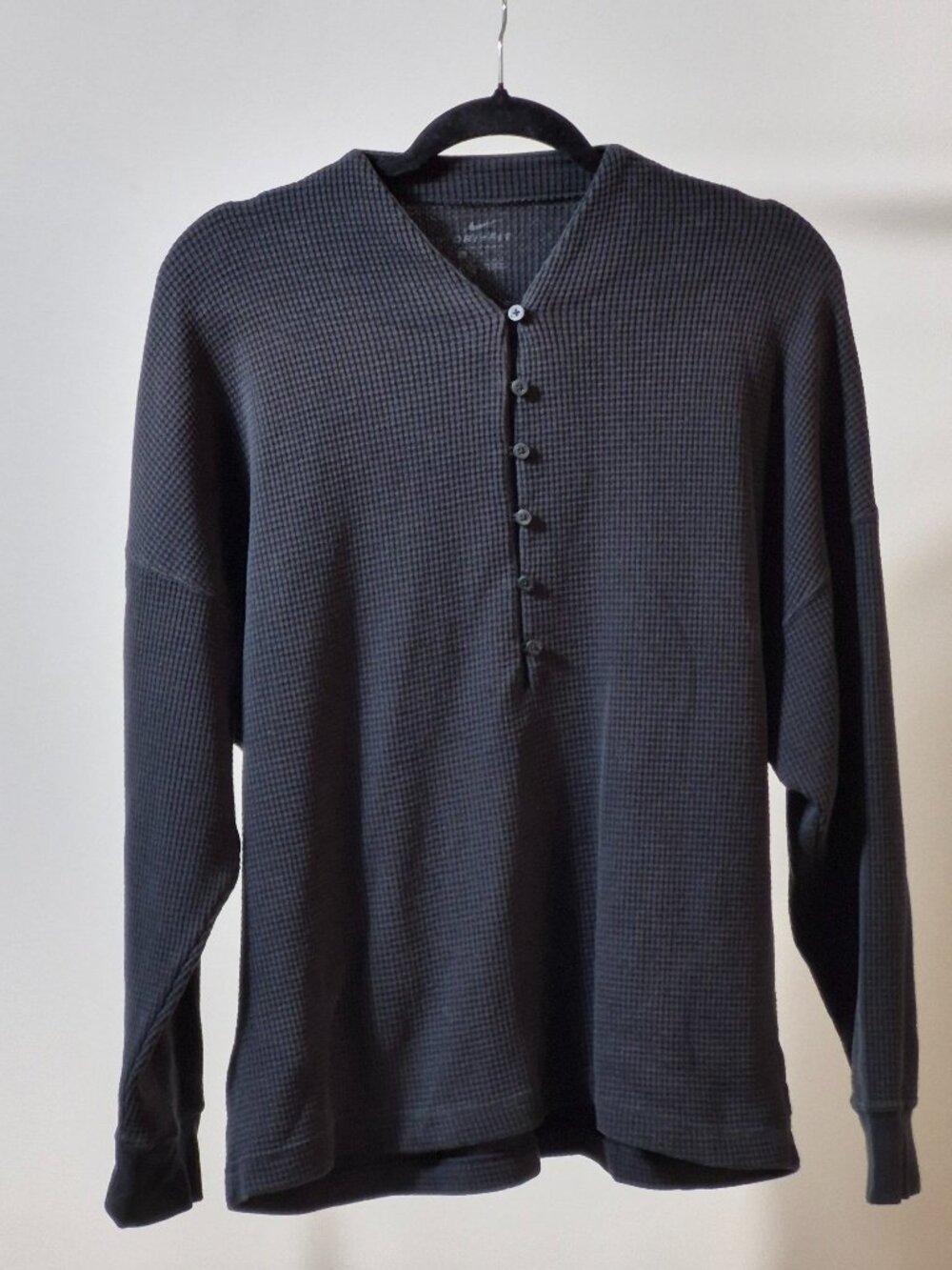 Nike Yoga Statement Clean Cover Up Womens L Waffle Knit Henley Long Sleeve